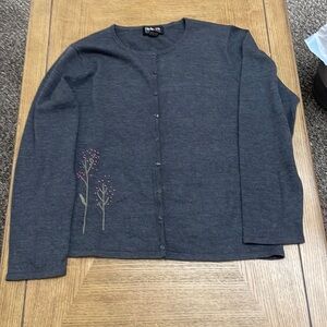 Style & Co charcoal gray cardigan with embroidery detail Size L
